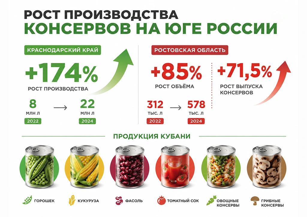 Горошек, кукуруза и рекорды — юг России нарастил выпуск консервов