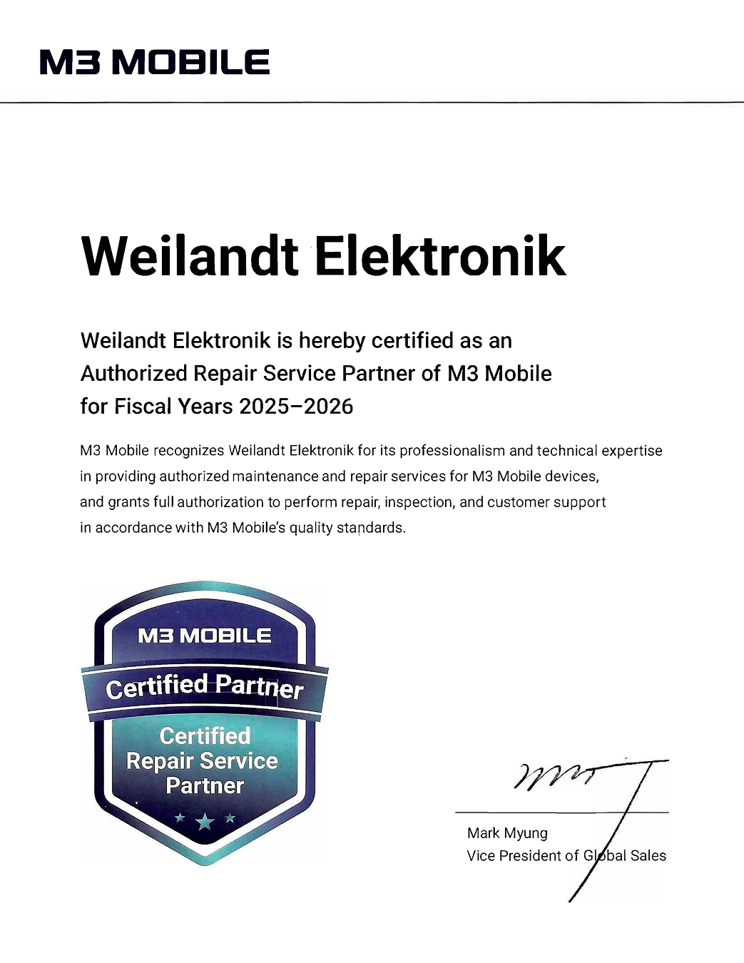 Сертификат СЦ M3 Mobile